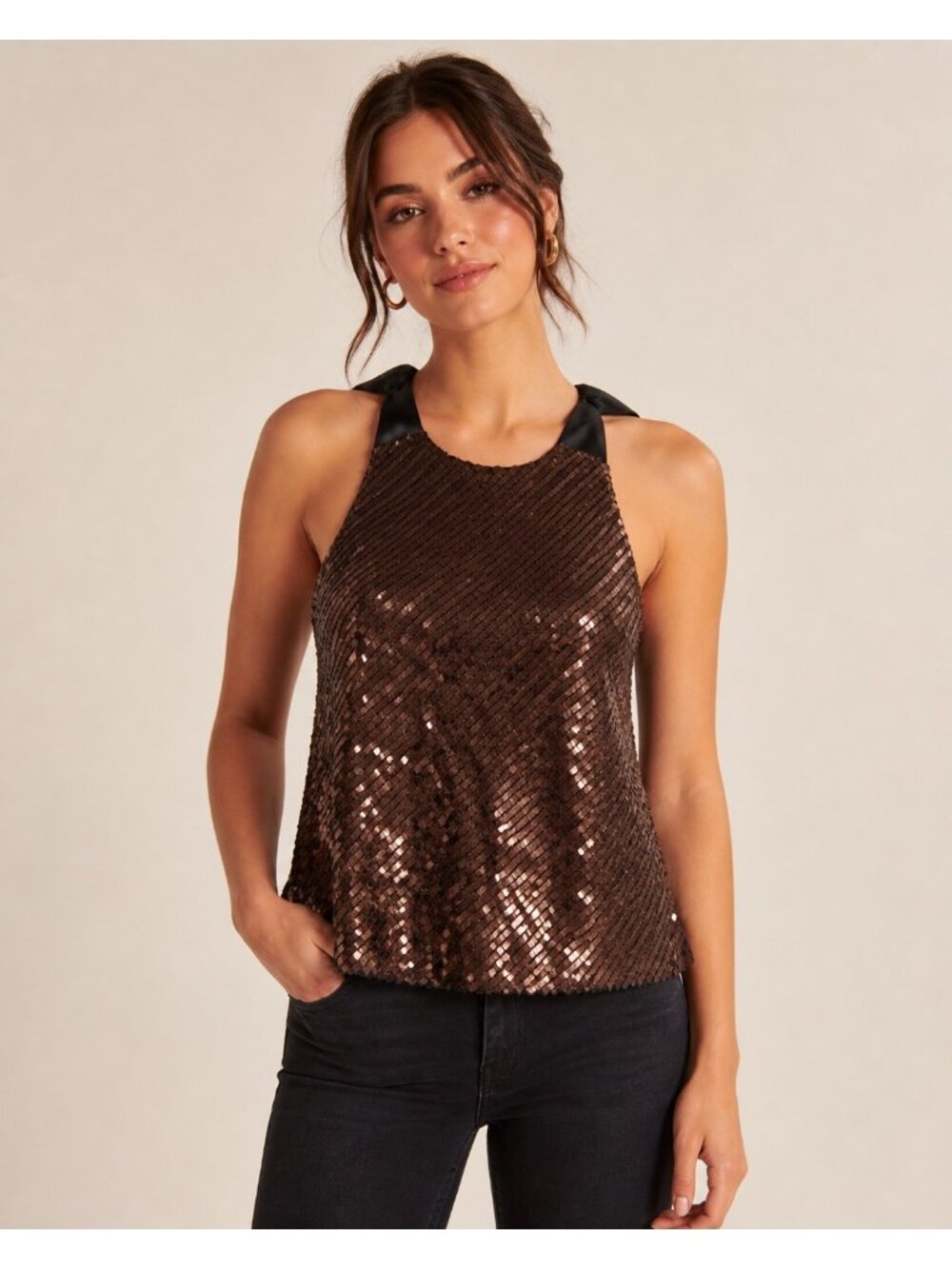 Free People Disco Fever Bronze Sequin Halter Top Tank